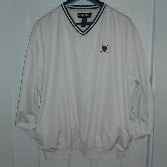Polo Golf Ralph Lauren Crest V neck Windbreaker pullover Jacket XL Off White - Picture 2 of 6